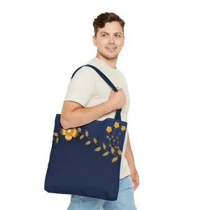 Tote Bag - Gold Flowers Navy Blue All Over Print - Dipaliz - Bags