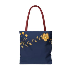 Tote Bag - Gold Flowers Navy Blue All Over Print - Dipaliz - Bags