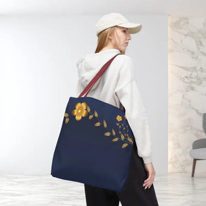 Tote Bag - Gold Flowers Navy Blue All Over Print - Dipaliz - Bags