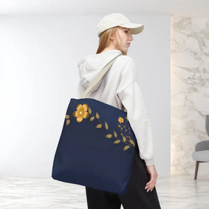 Tote Bag - Gold Flowers Navy Blue All Over Print - Dipaliz - Bags