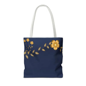 Tote Bag - Gold Flowers Navy Blue All Over Print - Dipaliz - Bags