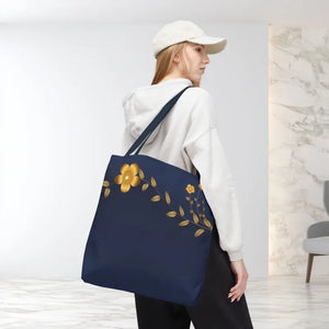 Tote Bag - Gold Flowers Navy Blue All Over Print - Dipaliz - Bags