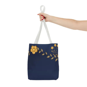 Tote Bag - Gold Flowers Navy Blue All Over Print - Dipaliz - Bags