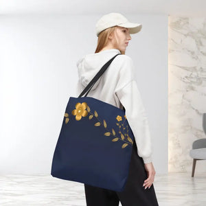 Tote Bag - Gold Flowers Navy Blue All Over Print - Dipaliz - Bags