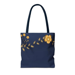 Tote Bag - Gold Flowers Navy Blue All Over Print - Dipaliz - Bags