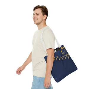 Tote Bag - Gold Flowers Navy Blue All Over Print - Dipaliz - Bags