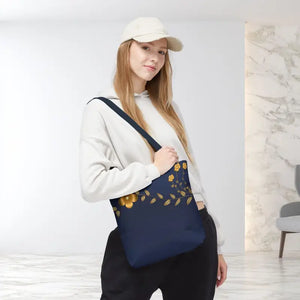 Tote Bag - Gold Flowers Navy Blue All Over Print - Dipaliz - Bags