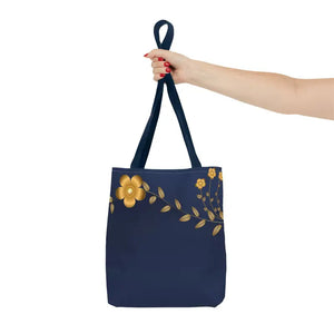 Tote Bag - Gold Flowers Navy Blue All Over Print - Dipaliz - Bags