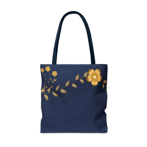 Tote Bag - Gold Flowers Navy Blue All Over Print - Dipaliz - Bags