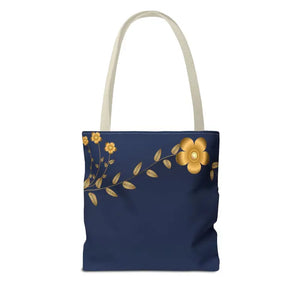 Tote Bag - Gold Flowers Navy Blue All Over Print - Dipaliz - Bags