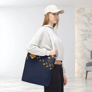 Tote Bag - Gold Flowers Navy Blue All Over Print - Dipaliz - Bags