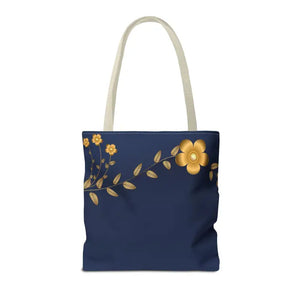 Tote Bag - Gold Flowers Navy Blue All Over Print - Dipaliz - Bags