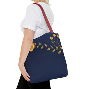 Tote Bag - Gold Flowers Navy Blue All Over Print - Dipaliz - Bags
