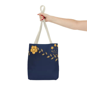 Tote Bag - Gold Flowers Navy Blue All Over Print - Dipaliz - Bags