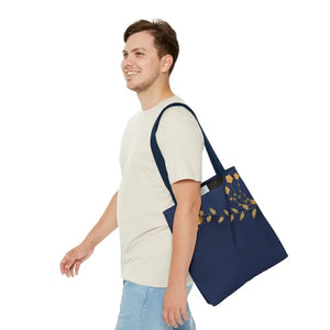 Tote Bag - Gold Flowers Navy Blue All Over Print - Dipaliz - Bags