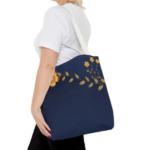 Tote Bag - Gold Flowers Navy Blue All Over Print - Dipaliz - Bags