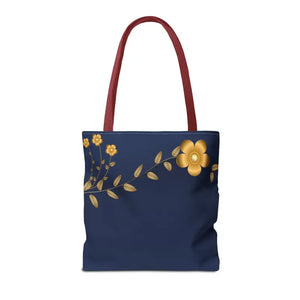Tote Bag - Gold Flowers Navy Blue All Over Print - Dipaliz - Bags