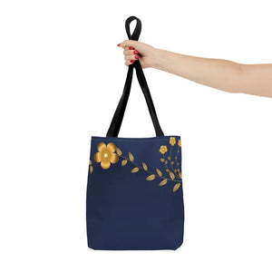 Tote Bag - Gold Flowers Navy Blue All Over Print - Dipaliz - Bags