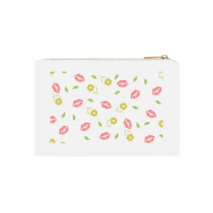 Lips Cosmetic Bag Gold Zipper Cotton Canvas Chic Style Dipaliz - White / one Size - & Toiletry Bags