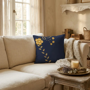 Dipaliz navy blue throw pillow lovely floral polyester 18x18 - pillows