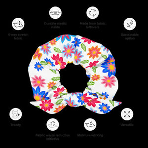 Eco Scrunchie - Multi Colored Flowers Recycled - Dipaliz - Ponytail Holders