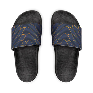 Navy Blue Slide Sandals - Golden Pattern Summer - Dipaliz