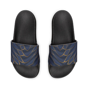 Navy Blue Slide Sandals - Golden Pattern Summer - Dipaliz