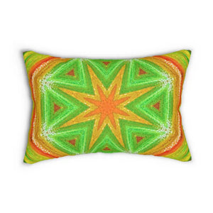 Spun Polyester Lumbar Pillow - Orange Green Geometric - Dipaliz - 20’’ × 14’’ - Pillows