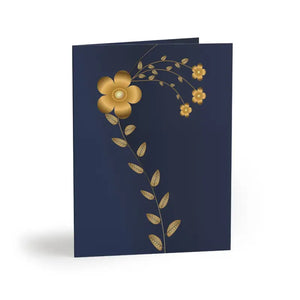 Navy Blue Greeting Cards with Golden Flowers - Luxe Pack - Dipaliz - 16 Pcs / Matte / 4.25” x 5.5” - & Note
