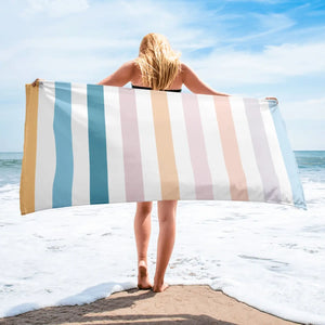 Soft Pastel Stripes Towel - Plush Cotton Beach Wrap - Dipaliz - Towels