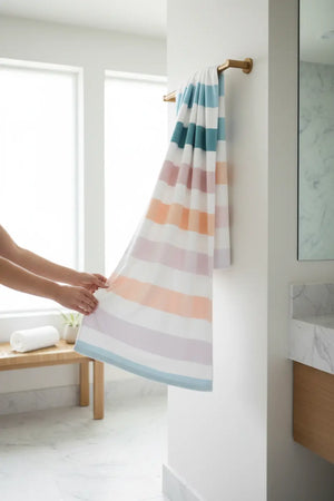 Soft Pastel Stripes Towel - Plush Cotton Beach Wrap - Dipaliz - Towels