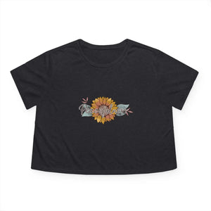 Boho Sunflower Flowy Cropped Tee - Soft Polyester Blend - Dipaliz - T-shirts - s