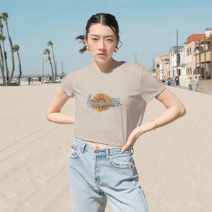 Boho Sunflower Flowy Cropped Tee - Soft Polyester Blend - Dipaliz - T-shirts - s