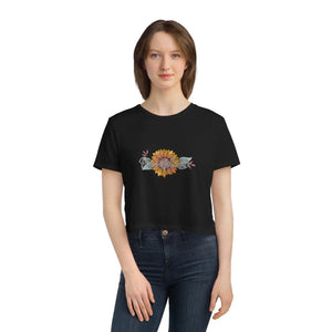 Boho Sunflower Flowy Cropped Tee - Soft Polyester Blend - Dipaliz - T-shirts - s
