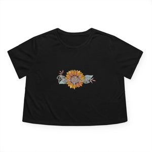 Boho Sunflower Flowy Cropped Tee - Soft Polyester Blend - Dipaliz - T-shirts - s
