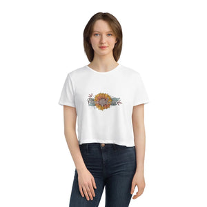 Boho Sunflower Flowy Cropped Tee - Soft Polyester Blend - Dipaliz - T-shirts - s