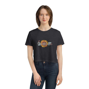 Boho Sunflower Flowy Cropped Tee - Soft Polyester Blend - Dipaliz - T-shirts - s