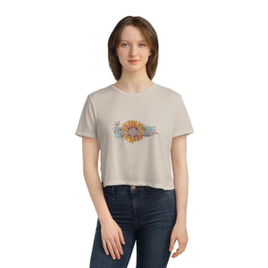 Boho Sunflower Flowy Cropped Tee - Soft Polyester Blend - Dipaliz - T-shirts - s