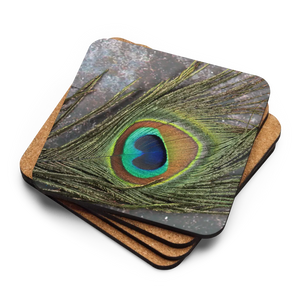 Vibrant Peacock Featherr Cork Coasters Garden Party - Dipaliz