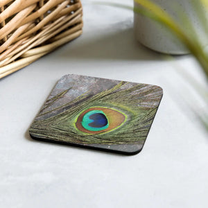 Vibrant Peacock Featherr Cork Coasters Garden Party - Dipaliz