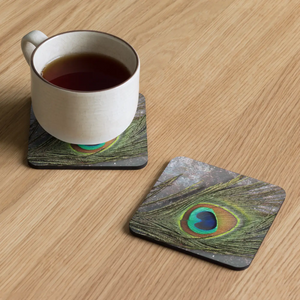 Vibrant Peacock Featherr Cork Coasters Garden Party - Dipaliz