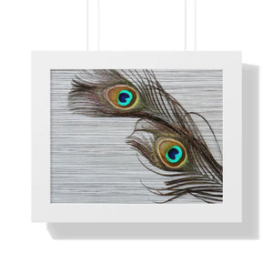 Framed Horizontal Poster Peacock Feathers Art Print - Dipaliz - 14″ x 11″ / White - Posters Prints & Visual Artwork