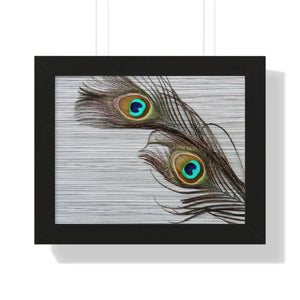 Framed Horizontal Poster Peacock Feathers Art Print - Dipaliz - 14″ x 11″ / Black - Posters Prints & Visual Artwork