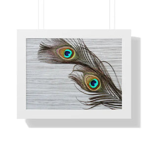 Framed Horizontal Poster Peacock Feathers Art Print - Dipaliz - 16″ x 12″ / White - Posters Prints & Visual Artwork