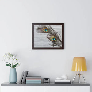 Framed Horizontal Poster Peacock Feathers Art Print - Dipaliz - 20’’ x 16’’ / Walnut - Posters Prints & Visual Artwork