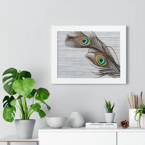 Framed Horizontal Poster Peacock Feathers Art Print - Dipaliz - Posters Prints & Visual Artwork