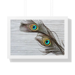 Framed Horizontal Poster Peacock Feathers Art Print - Dipaliz - 24″ x 16″ / White - Posters Prints & Visual Artwork