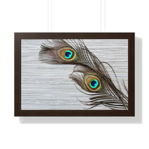 Framed Horizontal Poster Peacock Feathers Art Print - Dipaliz - 24″ x 16″ / Walnut - Posters Prints & Visual Artwork