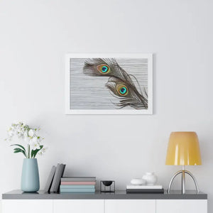Framed Horizontal Poster Peacock Feathers Art Print - Dipaliz - Posters Prints & Visual Artwork