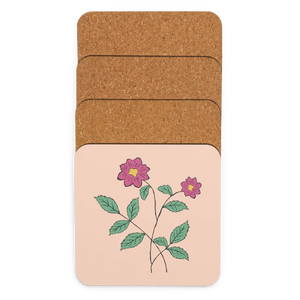 Pink Floral Coasters – Heat Resistant Cork - Dipaliz